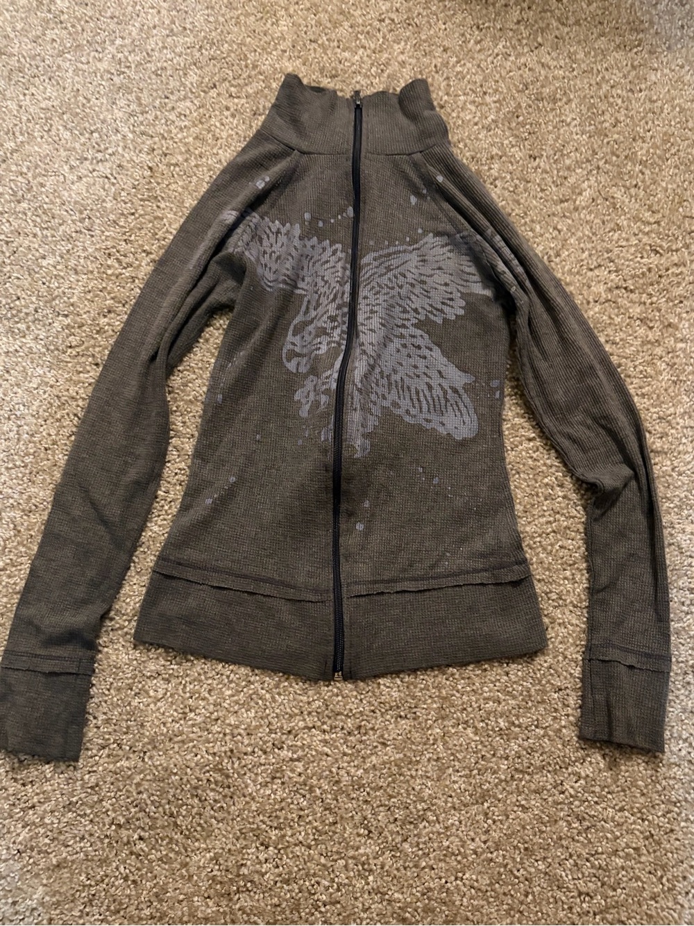 Red Jacket Olive Green Zip-Front Bomber with Graphic Back